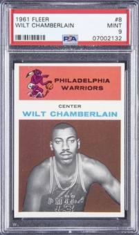 1961/62 Fleer #8 Wilt Chamberlain Rookie Card – PSA MINT 9
